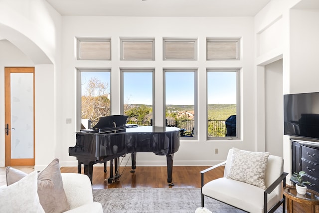 sitting room with hardwood / wood-style floors