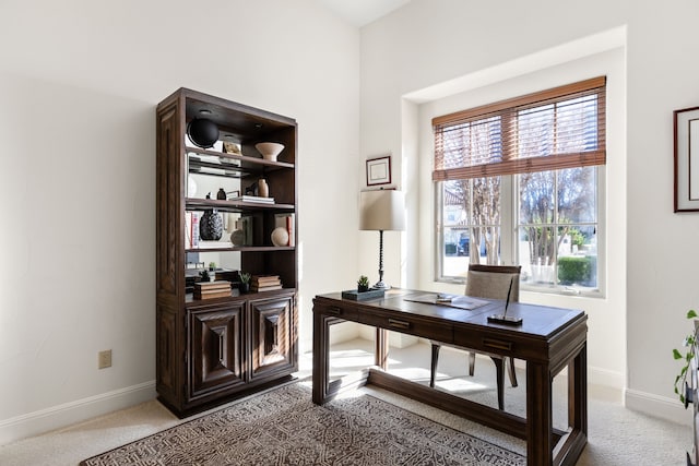 view of carpeted home office