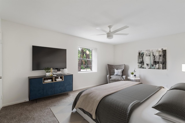 bedroom featuring ceiling fan and carpet floors