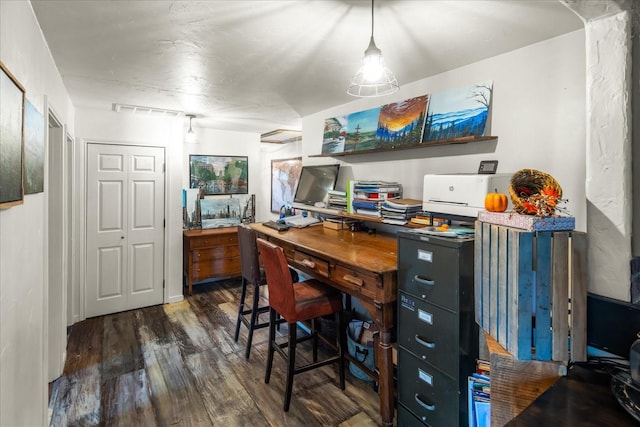 home office featuring dark wood-type flooring