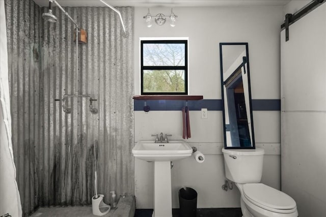 bathroom featuring toilet, a shower with curtain, and a sink