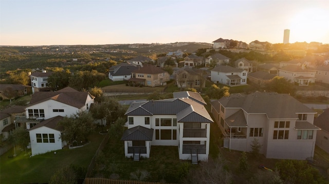 view of aerial view at dusk