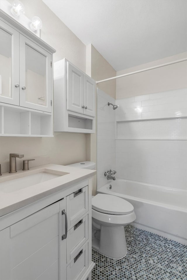 full bathroom featuring shower / tub combination, toilet, and vanity