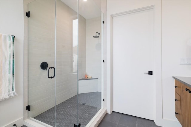3008 Sorin St, Austin, TX 78723 - full bath with tile patterned floors, a shower stall, and vanity