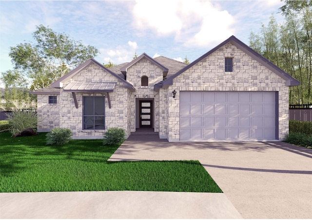 view of front facade featuring a front yard and a garage