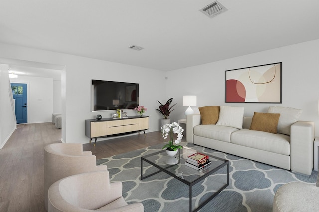 living room with hardwood / wood-style flooring