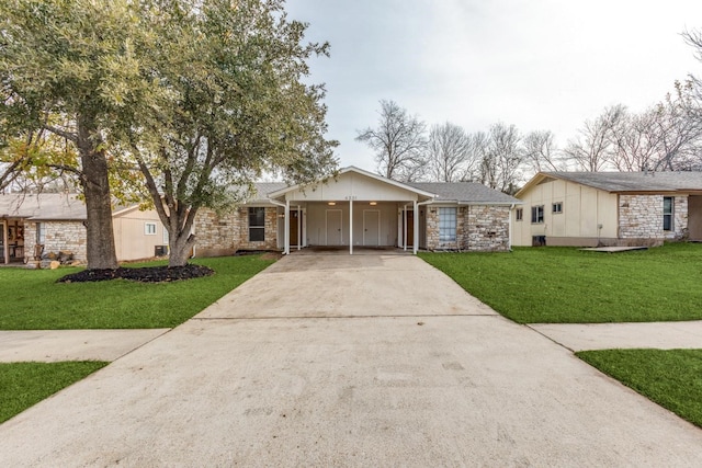 single story home with a carport and a front yard