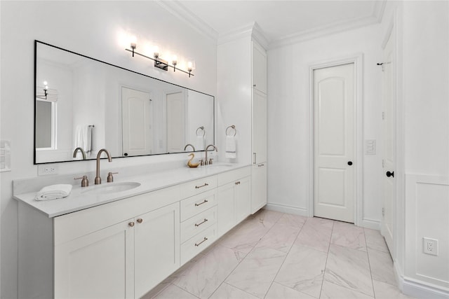 bathroom featuring vanity and ornamental molding