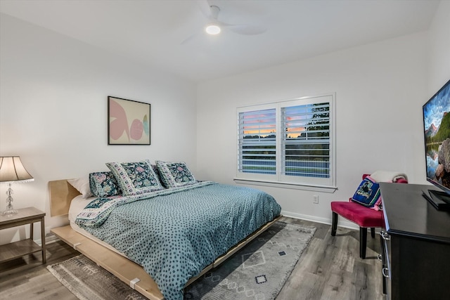 bedroom featuring ceiling fan and wood-type flooring