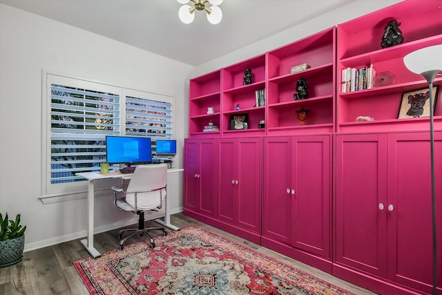 office space featuring dark wood-type flooring