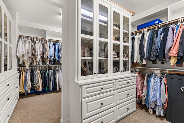 spacious closet featuring light carpet