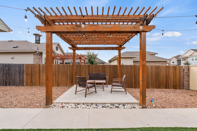 view of patio featuring a pergola and outdoor lounge area