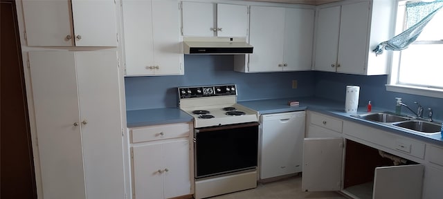 kitchen with white cabinets, dishwasher, range with electric cooktop, and sink