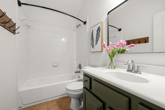 full bathroom with toilet, vanity, tile patterned flooring, and shower / bath combination