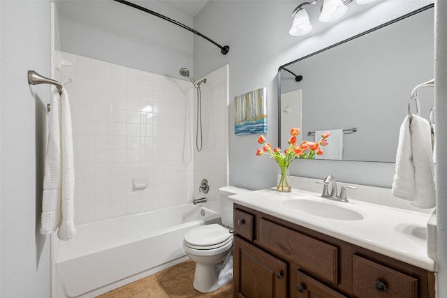 full bathroom with toilet, tile patterned flooring, shower / tub combination, and vanity