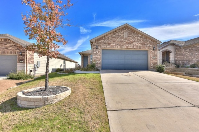 716 Kitty Hawk Rd, Georgetown, TX 78633 - view of front of house featuring brick siding, driveway, a garage, and a front lawn