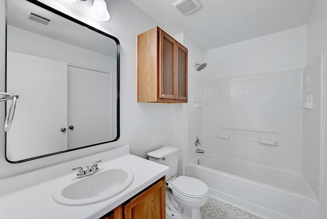 full bathroom with toilet, washtub / shower combination, and vanity