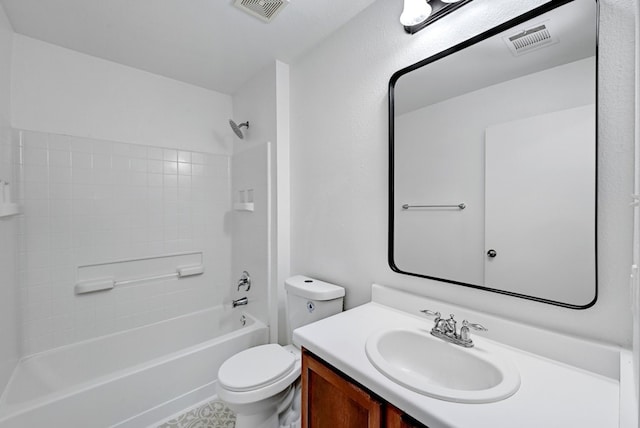 full bathroom with toilet, vanity, and bathtub / shower combination