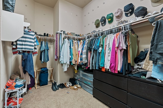 walk in closet featuring carpet flooring