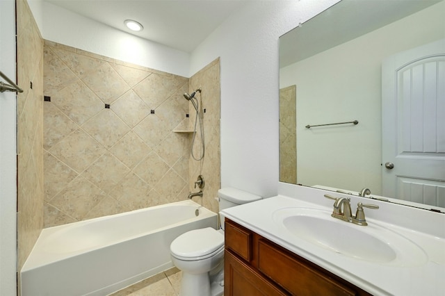 19609 Drifting Meadows Dr, Pflugerville, TX 78660 - bathroom featuring vanity, toilet, shower / bathtub combination, and tile patterned floors