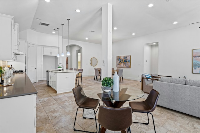 dining space with sink