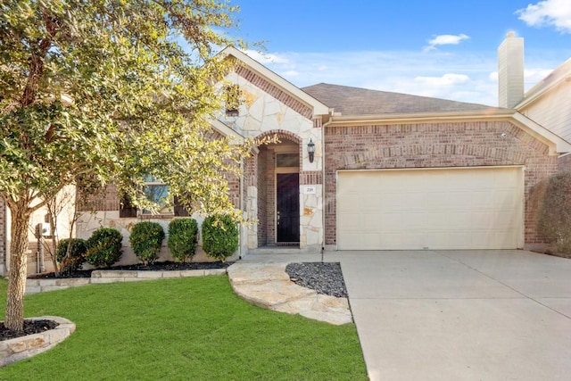 view of front of home featuring a garage and a front yard