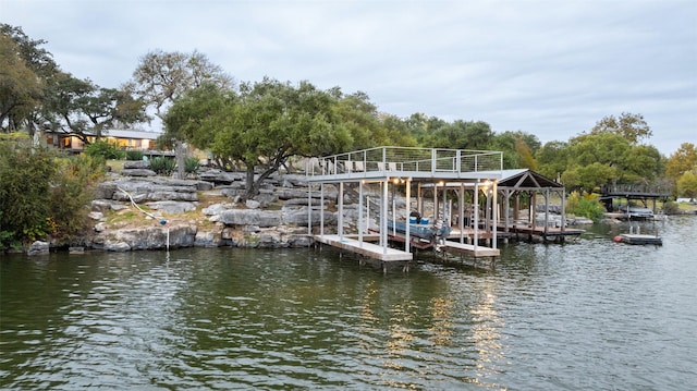 view of dock featuring a water view