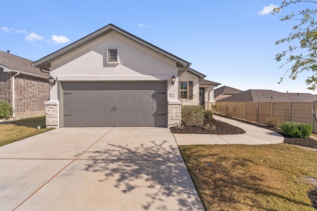 single story home with a front lawn and a garage