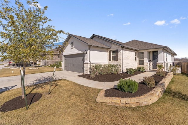 view of front of property with a front lawn and a garage