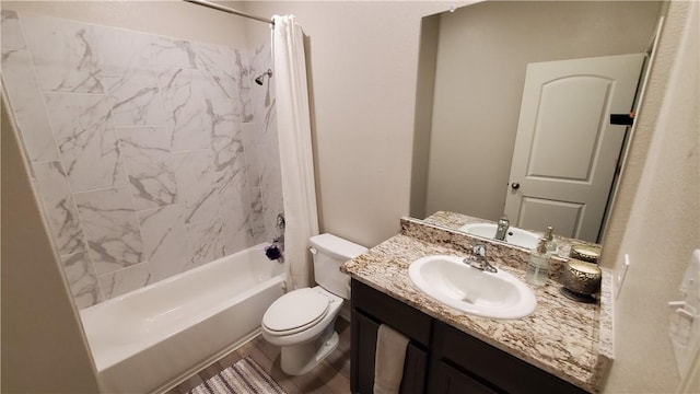 full bathroom featuring toilet, vanity, and shower / bath combo with shower curtain