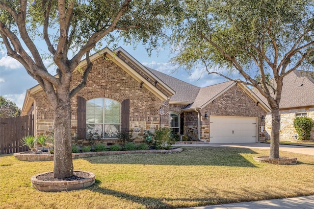 view of front facade featuring a garage and a front lawn