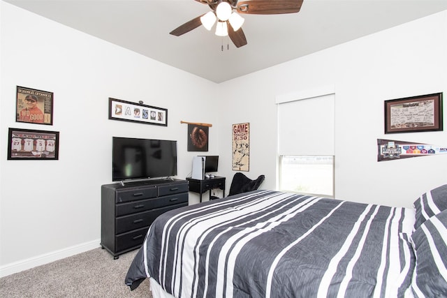 bedroom featuring ceiling fan and carpet flooring