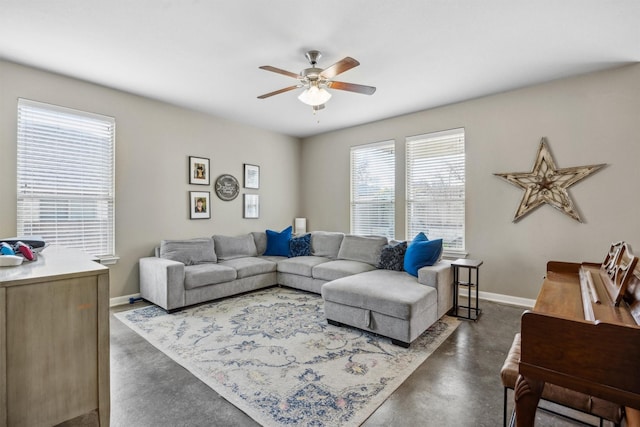 living room with ceiling fan