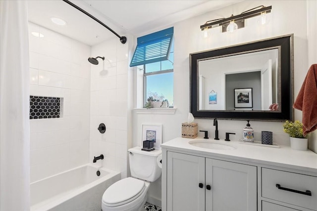 full bathroom featuring toilet, vanity, and shower / bath combo