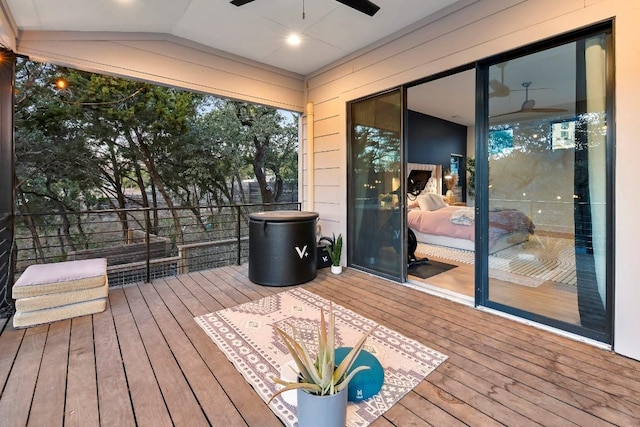 wooden deck with ceiling fan