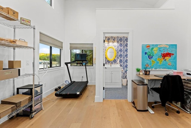 office area with light wood-type flooring