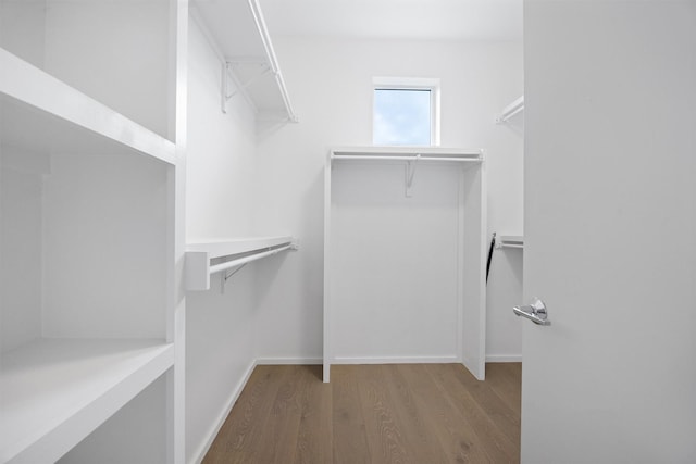 walk in closet with hardwood / wood-style floors