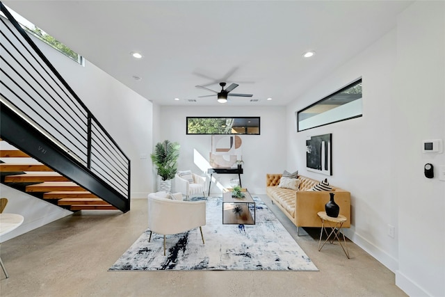 living room with ceiling fan