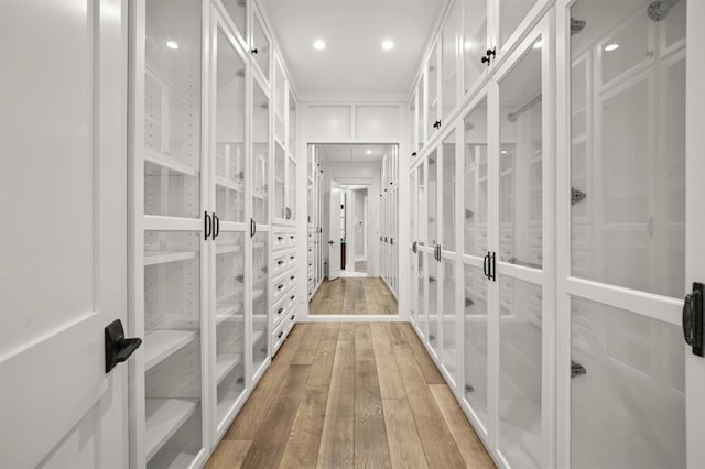 walk in closet featuring light hardwood / wood-style flooring