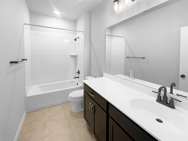 full bathroom featuring shower / bathing tub combination, tile patterned floors, toilet, and vanity