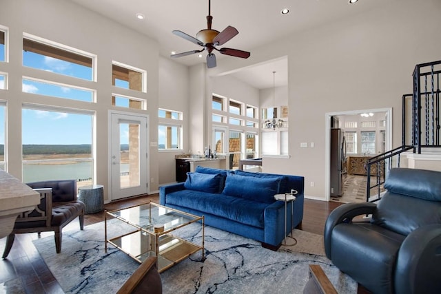2918 Ranch Road 620 N Unit L-177, Austin, TX 78734 - living room with wood finished floors, healthy amount of natural light, ceiling fan, recessed lighting, and a high ceiling