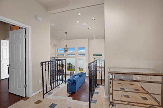 2918 Ranch Road 620 N Unit L-177, Austin, TX 78734 - hall with an upstairs landing, recessed lighting, wood finished floors, and a high ceiling