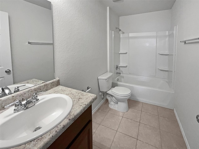 full bathroom with toilet, vanity, tile patterned flooring, and shower / bathtub combination