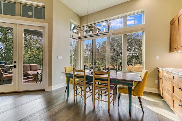 dining space with dark hardwood / wood-style floors