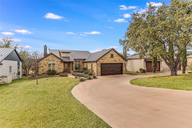 view of front of property with a garage and a front yard