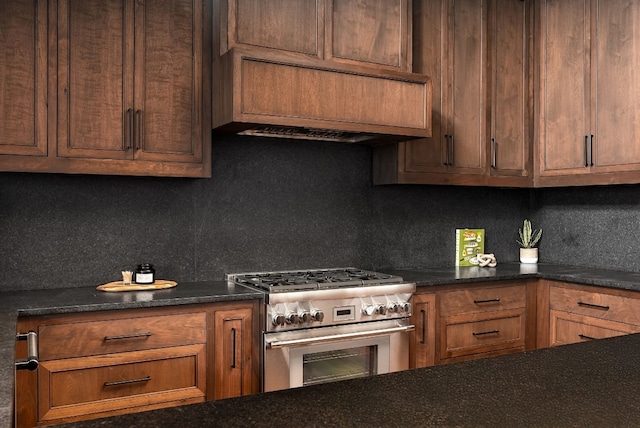 1808 Riverview St Unit B, Austin, TX 78702 - kitchen with high end stove, backsplash, and extractor fan