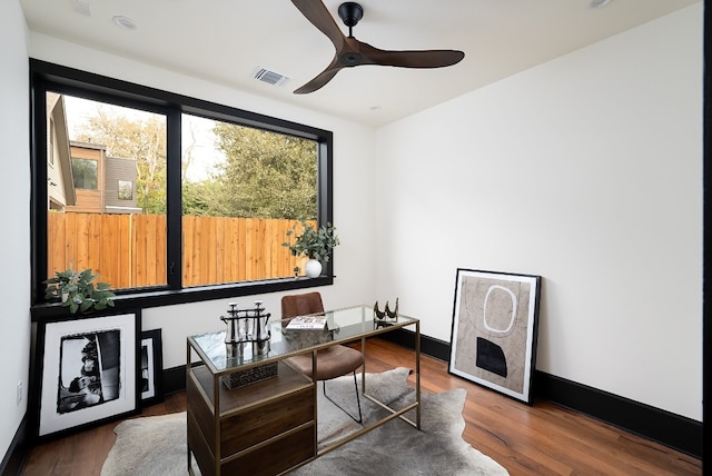 1808 Riverview St Unit B, Austin, TX 78702 - home office with wood finished floors and ceiling fan