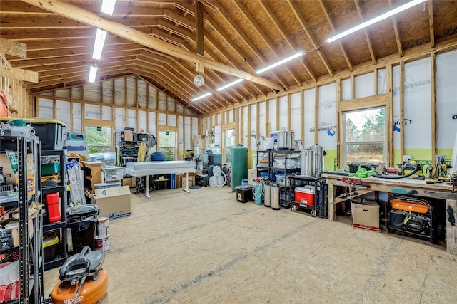 garage featuring a workshop area