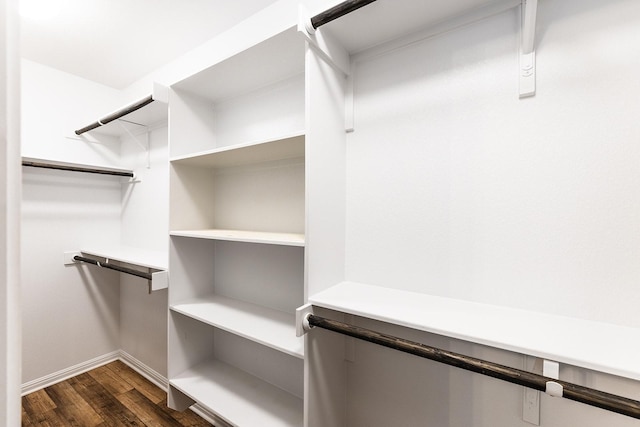 walk in closet featuring dark wood-type flooring