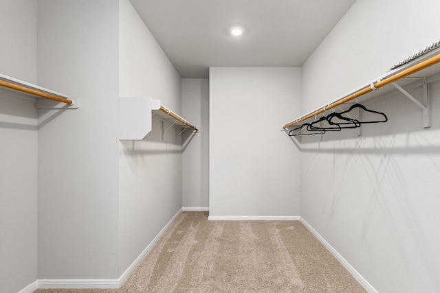 spacious closet featuring light carpet